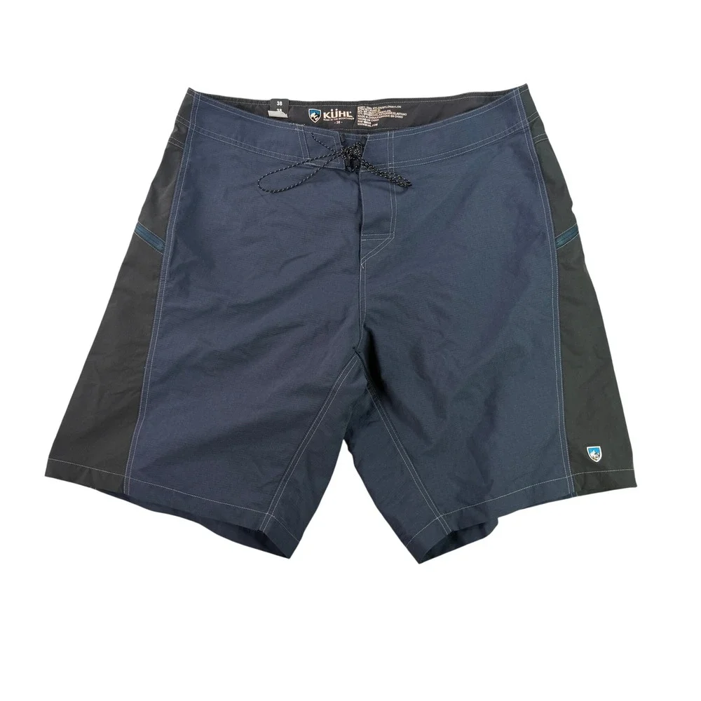Kuhl Mutiny Technical Boardshorts Mens 38 Navy Black Stretch Swim Trunks Shorts
